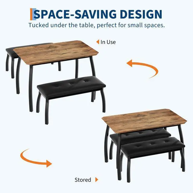 Alt view image 3 of 6 - Dining Table Set for 4, Rectangular Wood Kitchen Table with 2 Upholstered Chairs, Modern Farmhouse Dining Set for Small Spaces, for Kitchen Room and Small Spaces (Brown)