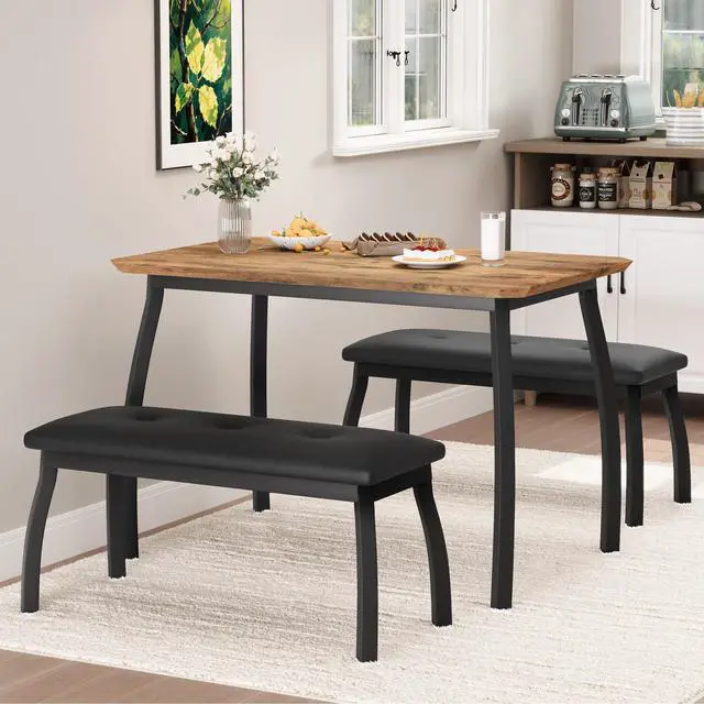 Alt view image 5 of 6 - Dining Table Set for 4, Rectangular Wood Kitchen Table with 2 Upholstered Chairs, Modern Farmhouse Dining Set for Small Spaces, for Kitchen Room and Small Spaces (Brown)