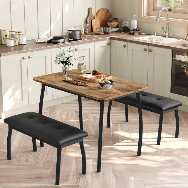Alt view image 6 of 6 - Dining Table Set for 4, Rectangular Wood Kitchen Table with 2 Upholstered Chairs, Modern Farmhouse Dining Set for Small Spaces, for Kitchen Room and Small Spaces (Brown)