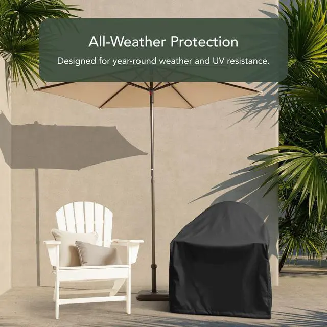 Alt view image 3 of 6 - Ultima Outdoor Adirondack Chair Cover 600D Heavy-Duty Waterproof Polyester Patio Chair Protector with Drawcord Hem, Buckle Straps & Covered Mesh Vent, 32W x 34D x 38H, Ripstop Black