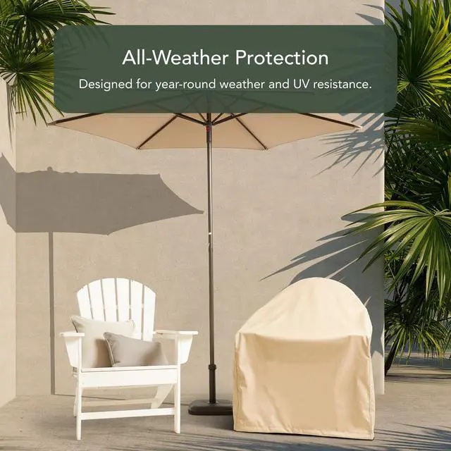 Alt view image 3 of 6 - Ultima Outdoor Adirondack Chair Cover 600D Heavy-Duty Waterproof Polyester Patio Chair Protector with Drawcord Hem, Buckle Straps & Covered Mesh Vent, 29W x 36D x 36H, Ripstop Tan