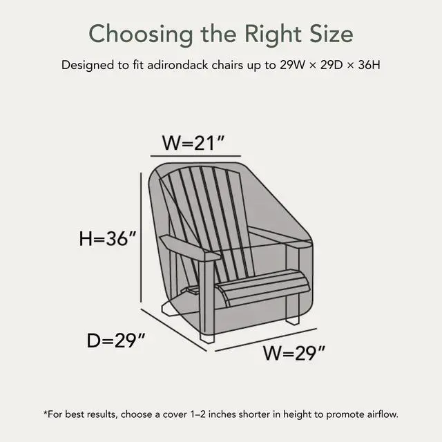 Alt view image 2 of 6 - Ultima Outdoor Adirondack Chair Cover 600D Heavy-Duty Waterproof Polyester Patio Chair Protector with Drawcord Hem, Buckle Straps & Covered Mesh Vent, 29W x 36D x 36H, Ripstop Grey