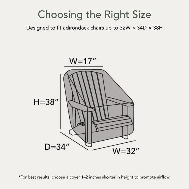 Alt view image 2 of 6 - Ultima Outdoor Adirondack Chair Cover 600D Heavy-Duty Waterproof Polyester Patio Chair Protector with Drawcord Hem, Buckle Straps & Covered Mesh Vent, 32W x 34D x 38H, Ripstop Grey