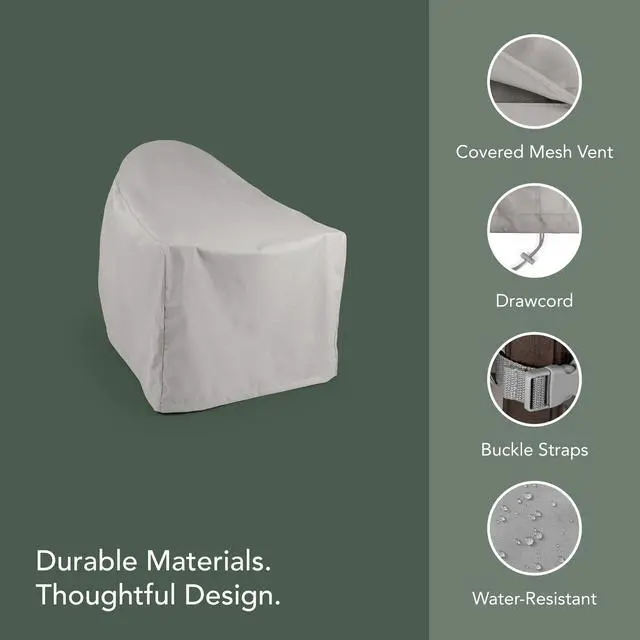 Alt view image 4 of 6 - Ultima Outdoor Adirondack Chair Cover 600D Heavy-Duty Waterproof Polyester Patio Chair Protector with Drawcord Hem, Buckle Straps & Covered Mesh Vent, 32W x 34D x 38H, Ripstop Grey