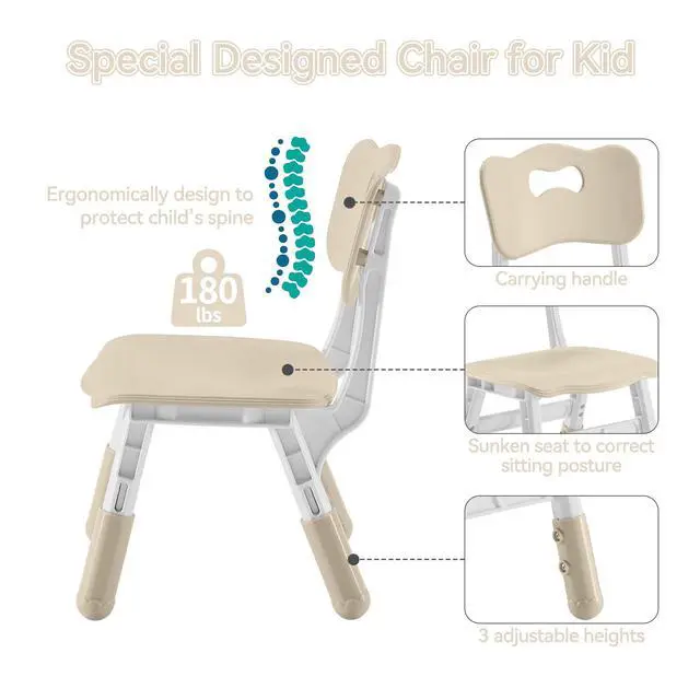 Alt view image 4 of 5 - Kids Table and 4 Chairs Set with Graffiti Desktop,Toddler Furniture for Kids Ages 3-8,Children Study Desk, Dining Table, Height Adjustable Desk, Painting Desktop,Gift for Boys Girls (Burlywood)