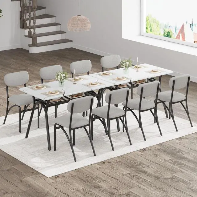Alt view image 3 of 6 - Modern 5-Piece Dining Table Set with Storage - 43.3" Kitchen Table & 4 Upholstered Chairs, Small Space Dining Furniture Set for Breakfast Nook, Apartment, Compact Homes