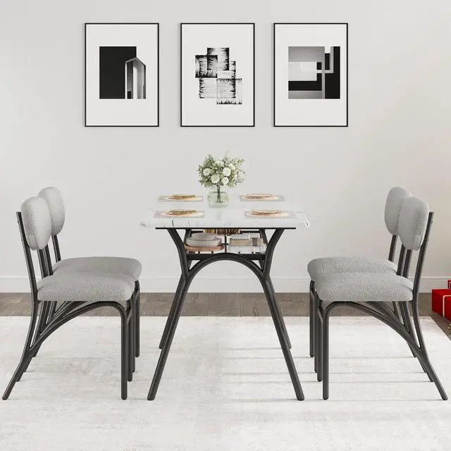 Alt view image 4 of 6 - Modern 5-Piece Dining Table Set with Storage - 43.3" Kitchen Table & 4 Upholstered Chairs, Small Space Dining Furniture Set for Breakfast Nook, Apartment, Compact Homes