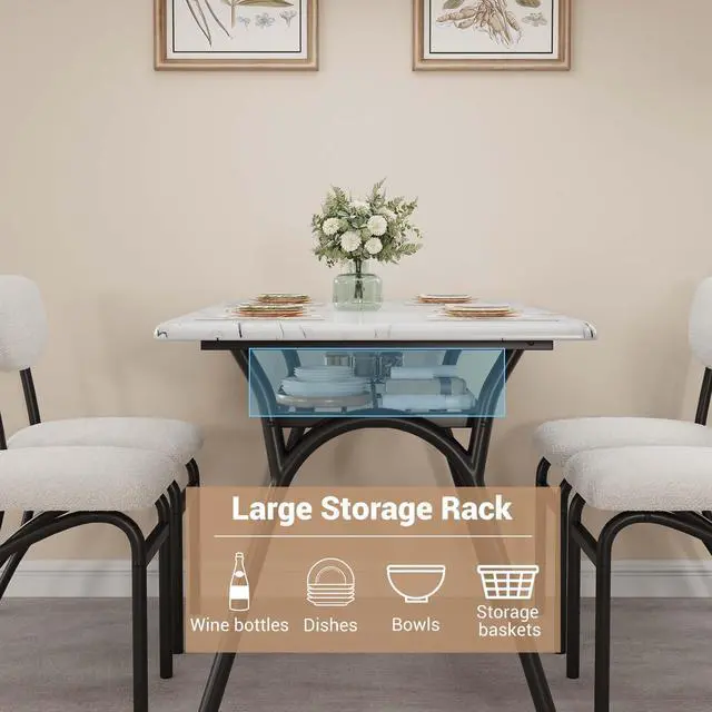 Alt view image 5 of 6 - Modern 5-Piece Dining Table Set with Storage - 43.3" Kitchen Table & 4 Upholstered Chairs, Small Space Dining Furniture Set for Breakfast Nook, Apartment, Compact Homes