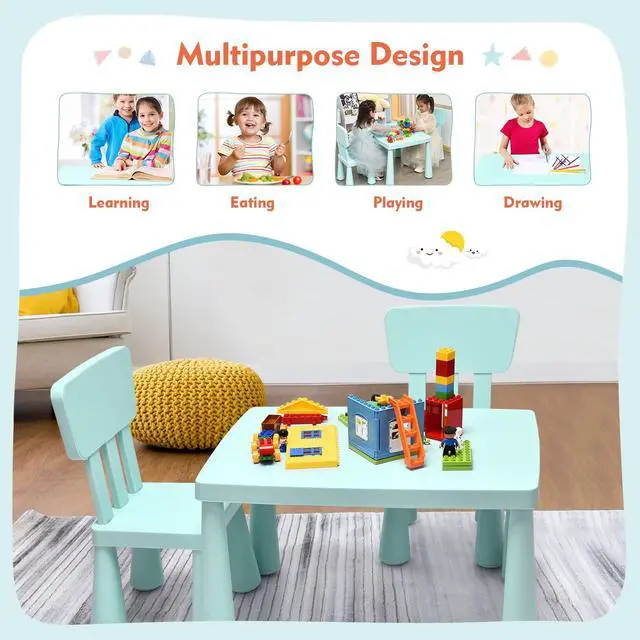 Alt view image 5 of 6 - Kids Table and Chairs(2 Chairs Included), 3 Piece Lightweight Plastic Children Activity Table for Preschool, Kindergarten, Playroom, Easy Clean Toddler Furniture Set for Ages 1-7 (Green)
