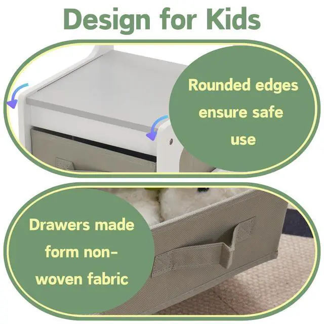 Alt view image 6 of 6 - 3 in 1 Toddler Table and Chair Set, Activity Table with Storage, Wood Kids Desk Chair for Kids 1-3 Years Old, Craft Table, Playroom, Living Room, Grayish-White