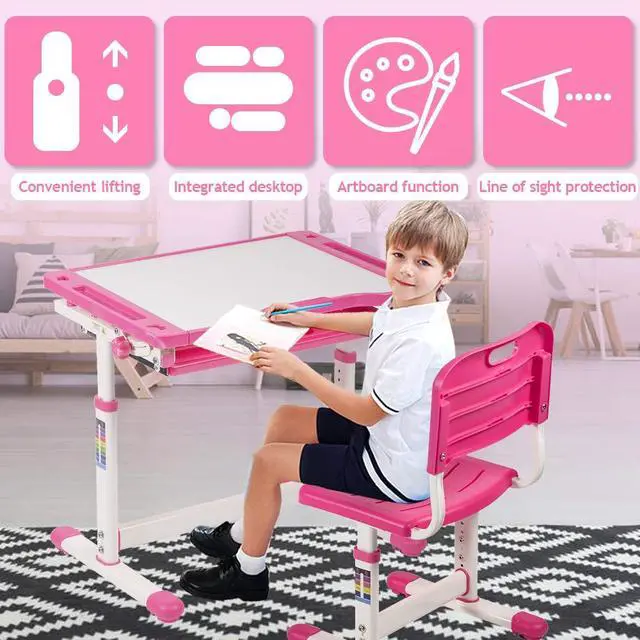 Alt view image 4 of 6 - Kids Desk & Chair Set - Height Adjustable, Ergonomic, Sturdy Table with Drawer Storage - Interactive Workstation & Art Writing Desk for Girls & Boys