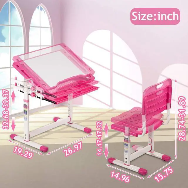 Alt view image 6 of 6 - Kids Desk & Chair Set - Height Adjustable, Ergonomic, Sturdy Table with Drawer Storage - Interactive Workstation & Art Writing Desk for Girls & Boys