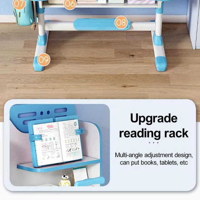 Alt view image 6 of 6 - Height Adjustable Kids Study Desk and Chair Set with Shelf, Astronaut Pattern, Ergonomic Dual Back Support, Storage Drawer, for Boys and Girls 3+ (Pink)