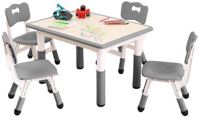 Main image of Kids Table and 6 Chairs Set - Multifunctional Desk Set, Height Adjustable, Graffiti Desktop, Easy to Wipe, Ergonomic Design for Ages 2-10