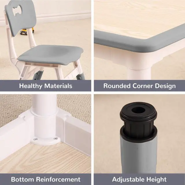 Alt view image 3 of 6 - Kids Table and 6 Chairs Set - Multifunctional Desk Set, Height Adjustable, Graffiti Desktop, Easy to Wipe, Ergonomic Design for Ages 2-10