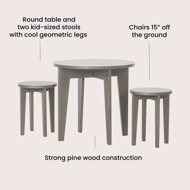 Alt view image 3 of 5 - Geo Table and Stools Set, Includes Table and 2 Stools, Fun Geometric Design, for Kids Ages 3-6 Years (Dapper Gray)