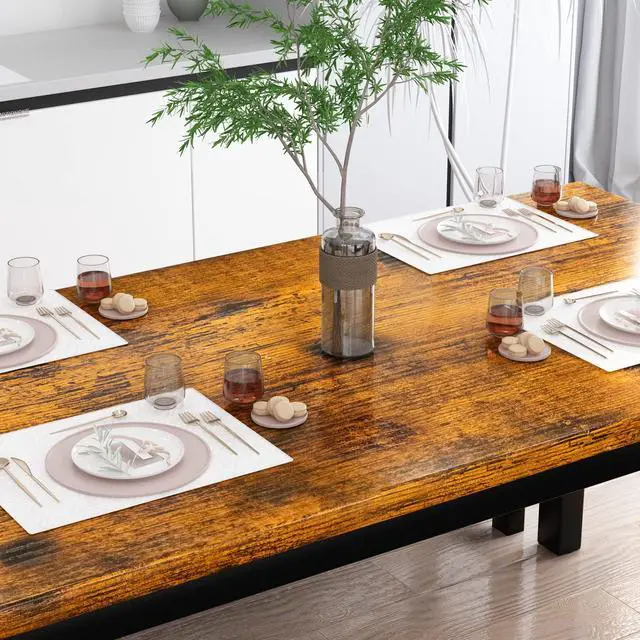Alt view image 5 of 6 - 43.3" Dining Table Set for 4, Kitchen Dining Table with 2 Benches, Dining Room Table Set with Metal Frame & Thickened Board for Kitchen, Restaurant, Rustic Brown