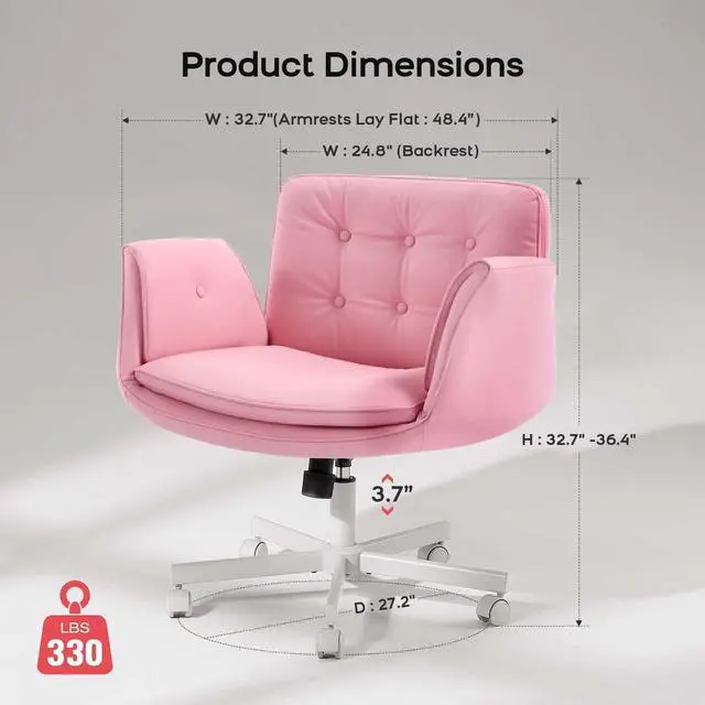 Alt view image 2 of 6 - Criss Cross Office Chair, PU Leather Vanity Chair with 5-Level Adjustable Armrests & Swivel, Ergonomic Criss Cross Chair for Home Office Bedroom Makeup(Pink)
