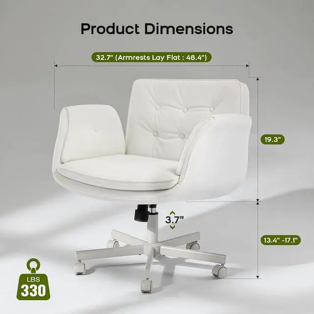 Alt view image 2 of 6 - Criss Cross Office Chair, PU Leather Vanity Chair with 5-Level Adjustable Armrests & Swivel, Ergonomic Criss Cross Chair for Home Office Bedroom Makeup(White)