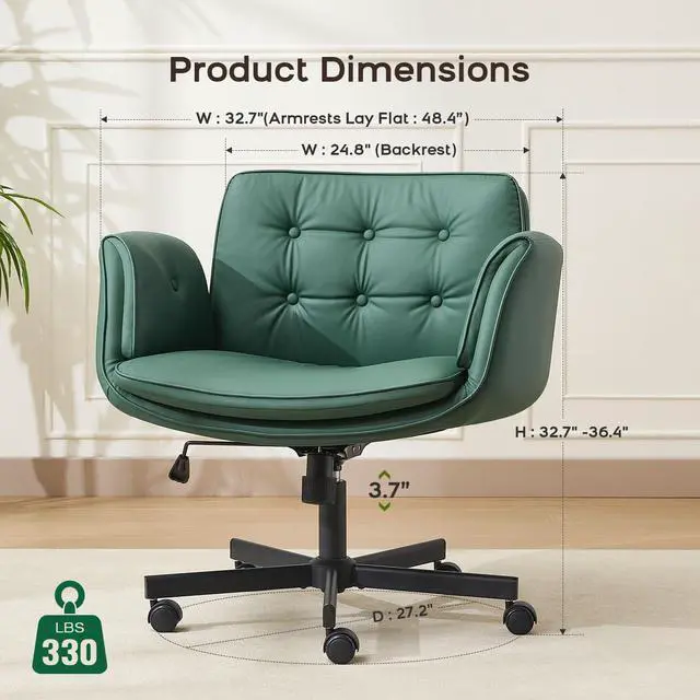 Alt view image 2 of 6 - Criss Cross Office Chair, PU Leather Vanity Chair with 5-Level Adjustable Armrests & Swivel, Ergonomic Criss Cross Chair for Home Office Bedroom Makeup(Green)