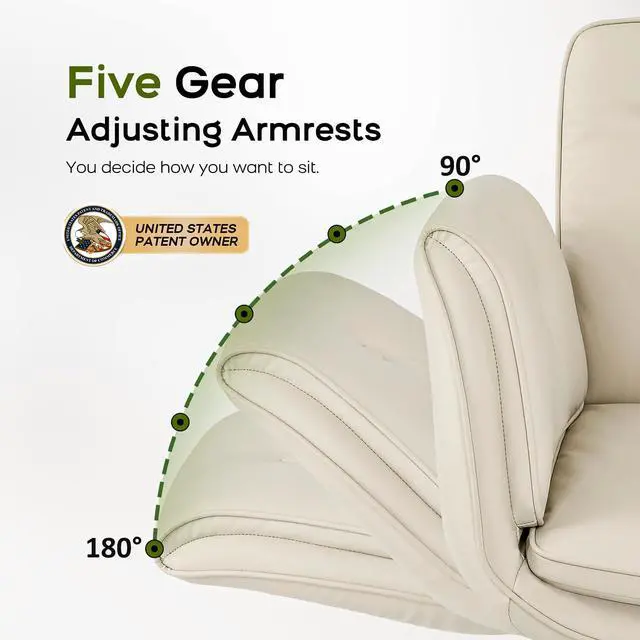 Alt view image 4 of 6 - Criss Cross Office Chair, PU Leather Vanity Chair with 5-Level Adjustable Armrests & Swivel, Ergonomic Criss Cross Chair for Home Office Bedroom Makeup(Cream)