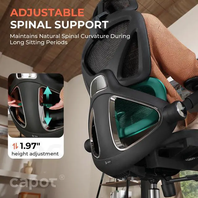 Alt view image 3 of 6 - Ergonomic Mesh Office Chair, Adjustable Lumbar High Back Desk Chair 400lbs, 4D Flip-up Arms, 3-Level Tilt Backrest, 3D Headrest, PU Wheels, Swivel Rolling Computer Seating for Long Desk Work