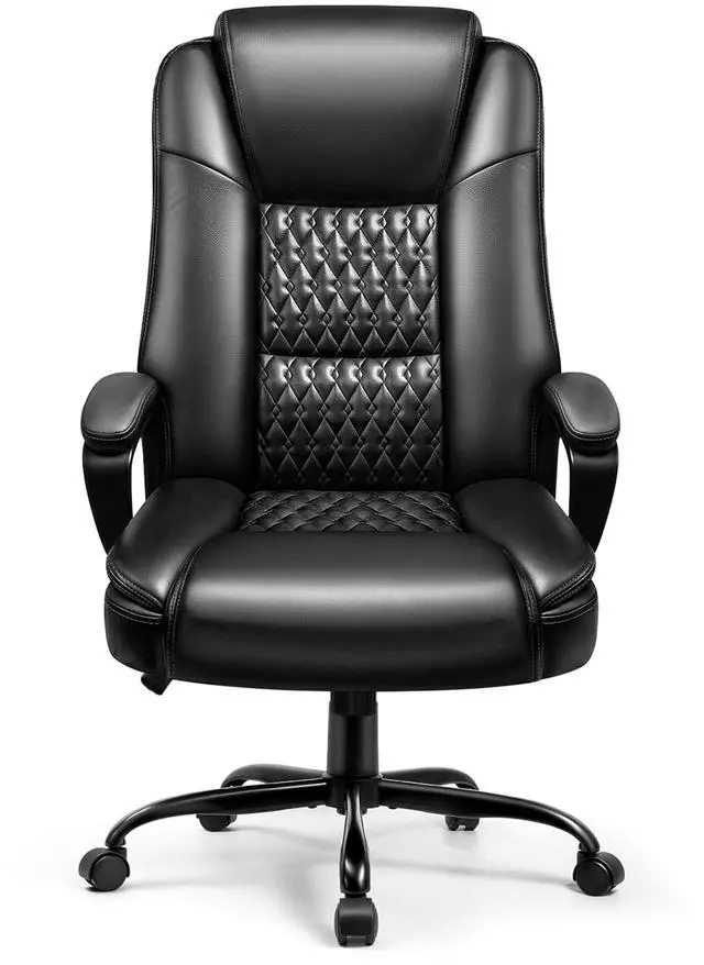 Main image of Leather Office Desk Chair,Ergonomic Office Chair with Lumbar Support,Computer Chair,Executive Leather Chair with Padded Arm,2026 Upgraded Big and Tall Chair, Black,275LBS
