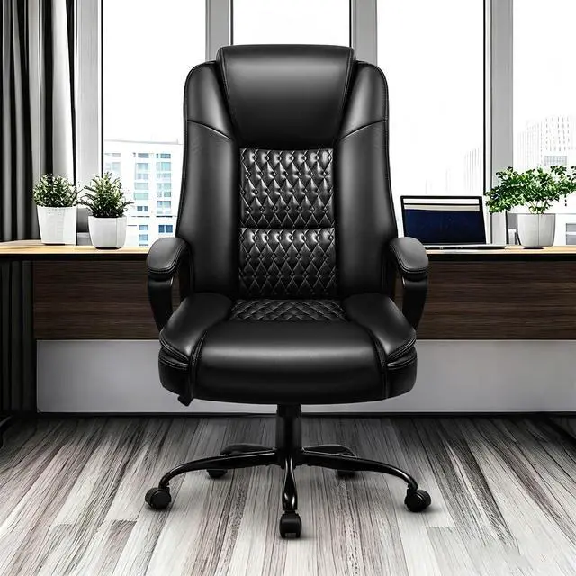 Alt view image 2 of 6 - Leather Office Desk Chair,Ergonomic Office Chair with Lumbar Support,Computer Chair,Executive Leather Chair with Padded Arm,2026 Upgraded Big and Tall Chair, Black,275LBS