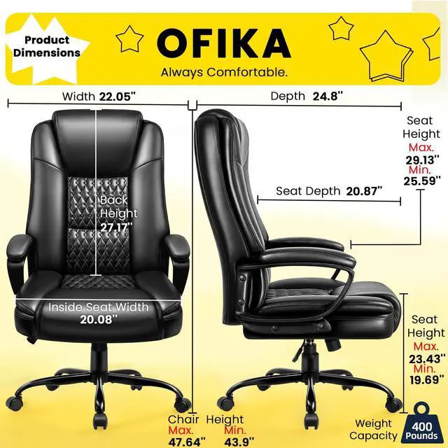 Alt view image 3 of 6 - Leather Office Desk Chair,Ergonomic Office Chair with Lumbar Support,Computer Chair,Executive Leather Chair with Padded Arm,2026 Upgraded Big and Tall Chair, Black,275LBS
