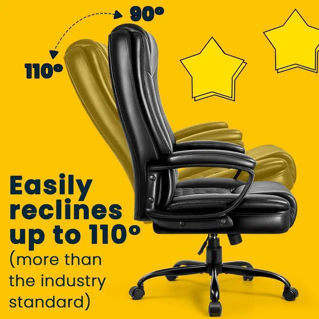 Alt view image 4 of 6 - Leather Office Desk Chair,Ergonomic Office Chair with Lumbar Support,Computer Chair,Executive Leather Chair with Padded Arm,2026 Upgraded Big and Tall Chair, Black,275LBS
