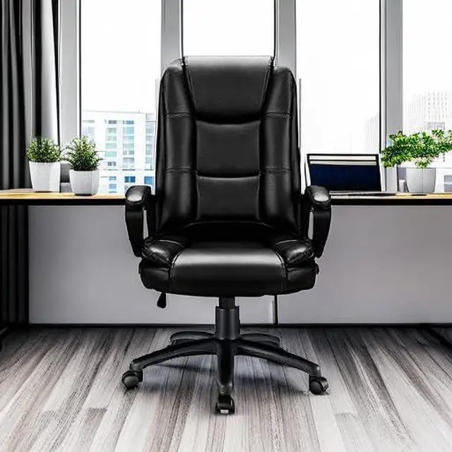 Alt view image 5 of 6 - Leather Office Desk Chair,Ergonomic Office Chair with Lumbar Support,Computer Chair,Executive Leather Chair with Padded Arm,2026 Upgraded Big and Tall Chair, Black,275LBS