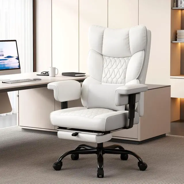 Alt view image 2 of 6 - Big and Tall Office Chair with Footrest, High Back Executive Desk Chair with Adjustable Lift Armrest, 155°Recline,Lumbar Support Pillow, Faux Leather Gaming Chairs for Home or Office