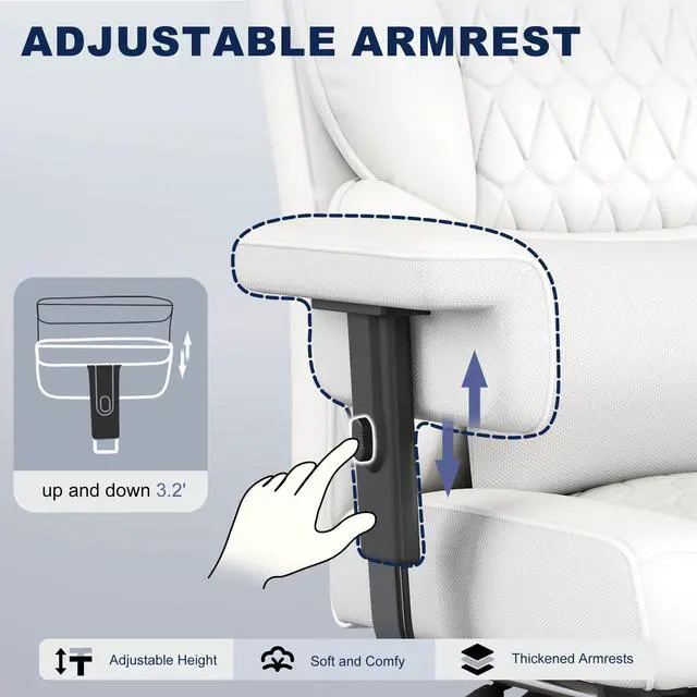 Alt view image 5 of 6 - Big and Tall Office Chair with Footrest, High Back Executive Desk Chair with Adjustable Lift Armrest, 155°Recline,Lumbar Support Pillow, Faux Leather Gaming Chairs for Home or Office