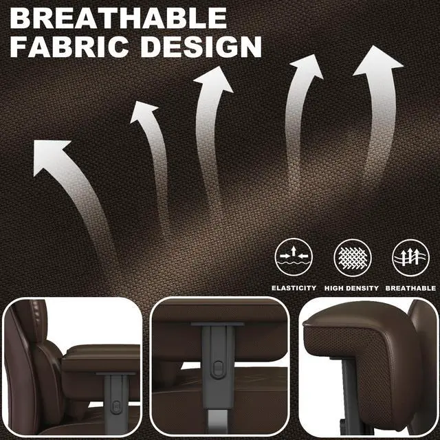 Alt view image 6 of 6 - Big and Tall Office Chair with Footrest, High Back Executive Desk Chair with Adjustable Lift Armrest, 155°Recline,Lumbar Support Pillow, Faux Leather Gaming Chairs for Home or Office Brown