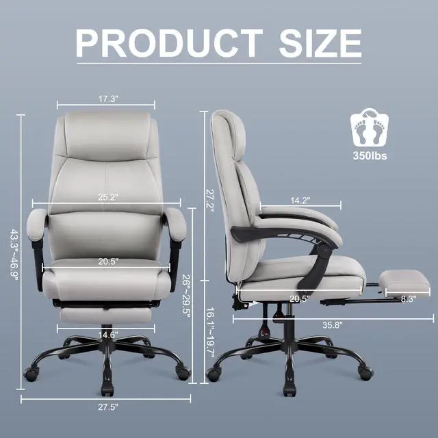 Alt view image 2 of 5 - Big and Tall Office Chair with Footrest, High Back Desk Chair with Linkage Armrest, 90-155° Recline Executive Computer Chairs with Adjustable Height for Home
