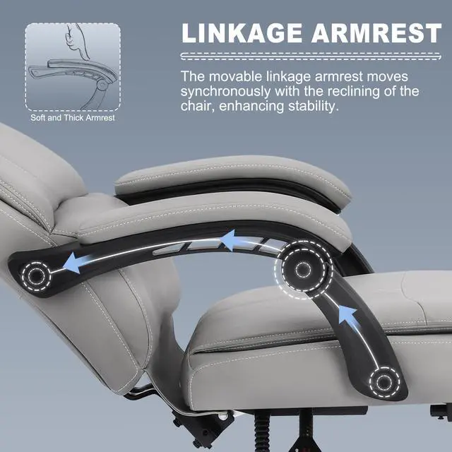 Alt view image 3 of 5 - Big and Tall Office Chair with Footrest, High Back Desk Chair with Linkage Armrest, 90-155° Recline Executive Computer Chairs with Adjustable Height for Home