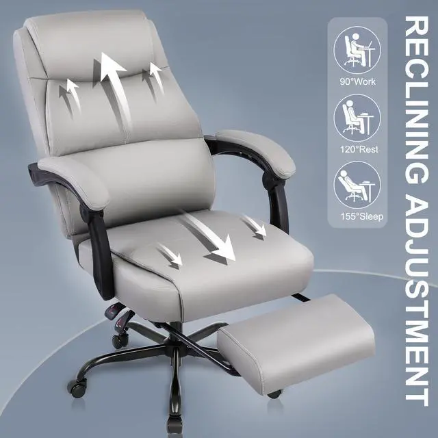Alt view image 4 of 5 - Big and Tall Office Chair with Footrest, High Back Desk Chair with Linkage Armrest, 90-155° Recline Executive Computer Chairs with Adjustable Height for Home