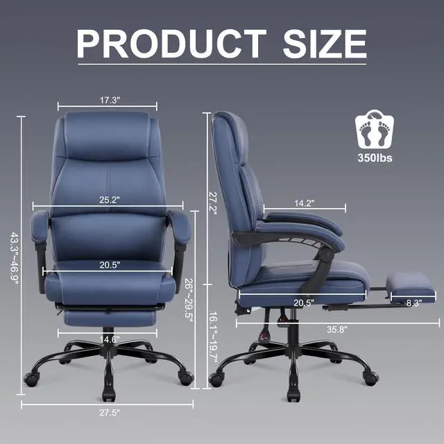 Alt view image 2 of 5 - Big and Tall Office Chair with Footrest, High Back Desk Chair with Linkage Armrest, 90-155° Recline Executive Computer Chairs with Adjustable Height for Home