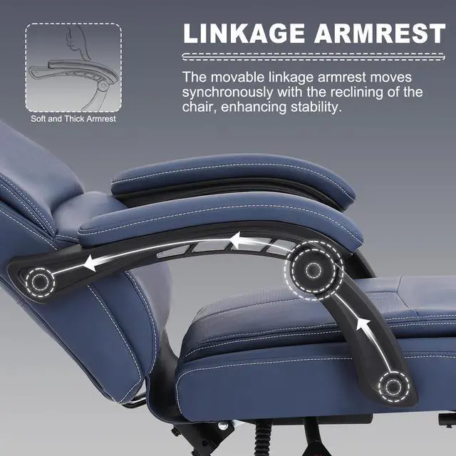 Alt view image 3 of 5 - Big and Tall Office Chair with Footrest, High Back Desk Chair with Linkage Armrest, 90-155° Recline Executive Computer Chairs with Adjustable Height for Home
