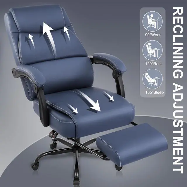 Alt view image 4 of 5 - Big and Tall Office Chair with Footrest, High Back Desk Chair with Linkage Armrest, 90-155° Recline Executive Computer Chairs with Adjustable Height for Home