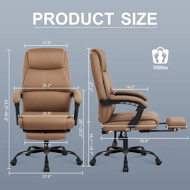 Alt view image 2 of 5 - Big and Tall Office Chair with Footrest, High Back Desk Chair with Linkage Armrest, 90-155° Recline Executive Computer Chairs with Adjustable Height for Home