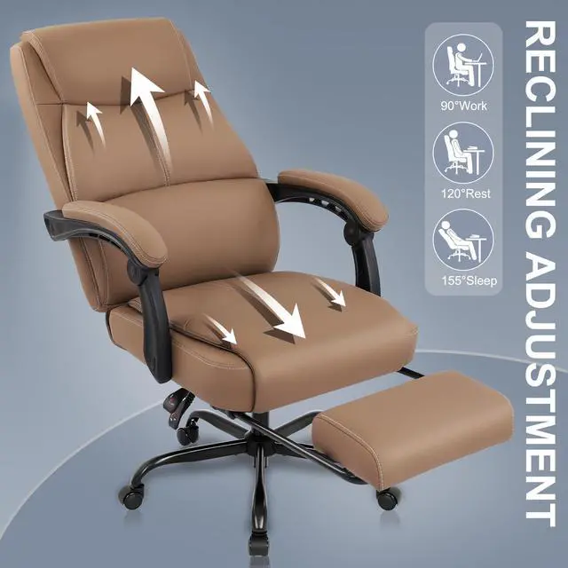 Alt view image 4 of 5 - Big and Tall Office Chair with Footrest, High Back Desk Chair with Linkage Armrest, 90-155° Recline Executive Computer Chairs with Adjustable Height for Home
