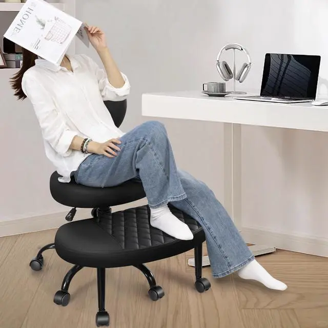 Alt view image 5 of 6 - Ergonomic Cross Legged Office Chair with Wheels - Adjustable Height for Meditation, ADHD Desk & Yoga - Wide Criss Cross Design with Lumbar Support, Kneeling Chair - Black