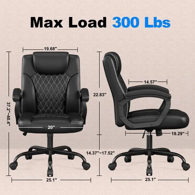 Alt view image 3 of 6 - Office Chair, Executive Desk Chair, PU Leather Comfortable Executive Chairs with Fixed Armrest, Adjustable Height, Rocking Function, 360° Swivel Wheels, Black