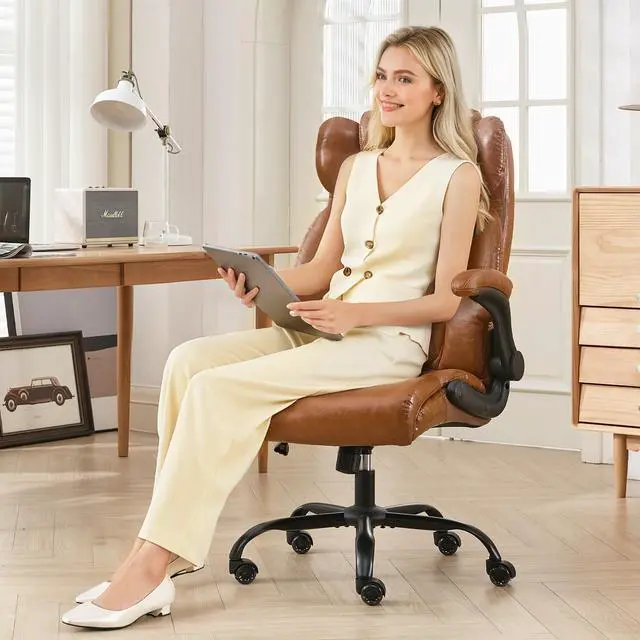 Alt view image 2 of 6 - 500lbs Big and Tall Office Chair Adjustable Lumbar Support for Back Pain, Extra Wide Seat Executive Office Chair Thick Armrest Pad, Heavy Duty Base&Upgraded Wheels, Ergonomic Comfy Computer Desk Chair