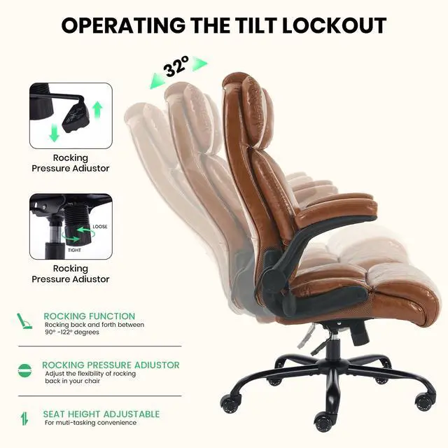 Alt view image 5 of 6 - 500lbs Big and Tall Office Chair Adjustable Lumbar Support for Back Pain, Extra Wide Seat Executive Office Chair Thick Armrest Pad, Heavy Duty Base&Upgraded Wheels, Ergonomic Comfy Computer Desk Chair
