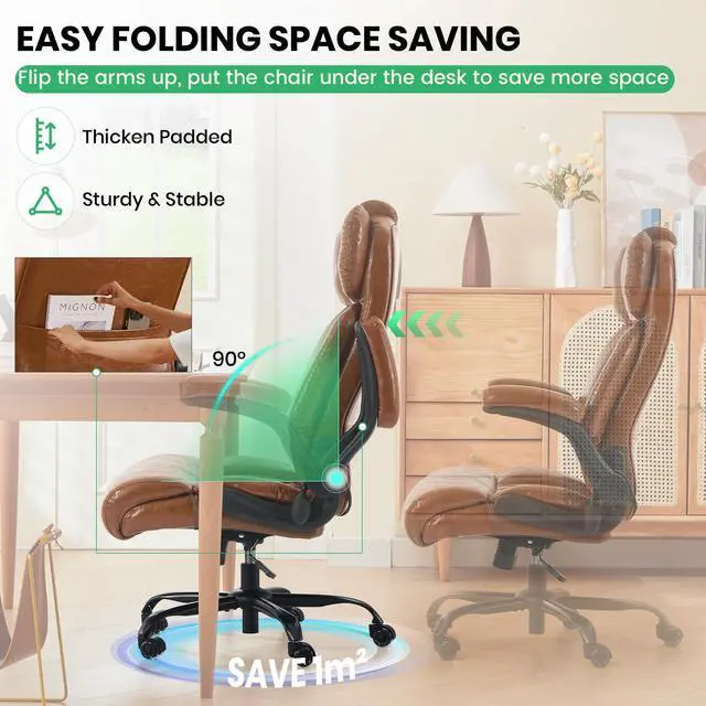 Alt view image 6 of 6 - 500lbs Big and Tall Office Chair Adjustable Lumbar Support for Back Pain, Extra Wide Seat Executive Office Chair Thick Armrest Pad, Heavy Duty Base&Upgraded Wheels, Ergonomic Comfy Computer Desk Chair