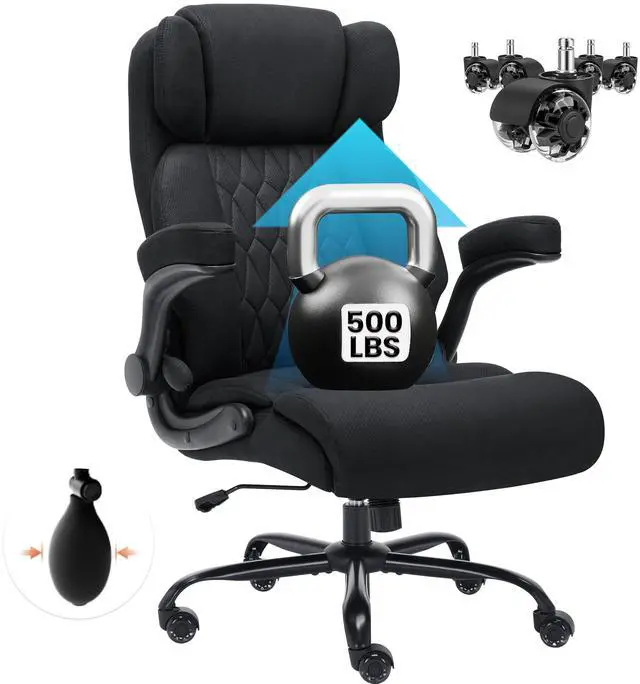 Main image of 500lbs Big and Tall Office Chair Adjustable Lumbar Support for Back Pain, Extra Wide Seat Executive Office Chair Thick Armrest Pad, Heavy Duty Base&Upgraded Wheels, Ergonomic Comfy Computer Desk Chair