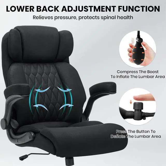 Alt view image 5 of 6 - 500lbs Big and Tall Office Chair Adjustable Lumbar Support for Back Pain, Extra Wide Seat Executive Office Chair Thick Armrest Pad, Heavy Duty Base&Upgraded Wheels, Ergonomic Comfy Computer Desk Chair