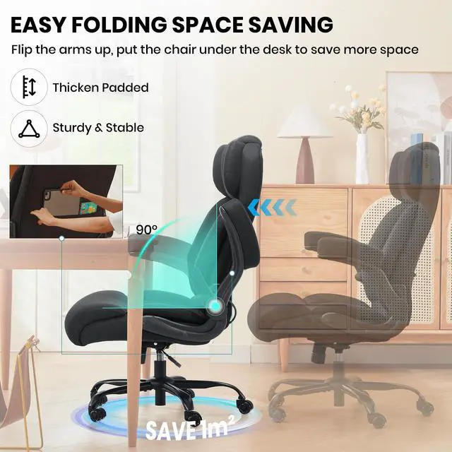 Alt view image 6 of 6 - 500lbs Big and Tall Office Chair Adjustable Lumbar Support for Back Pain, Extra Wide Seat Executive Office Chair Thick Armrest Pad, Heavy Duty Base&Upgraded Wheels, Ergonomic Comfy Computer Desk Chair